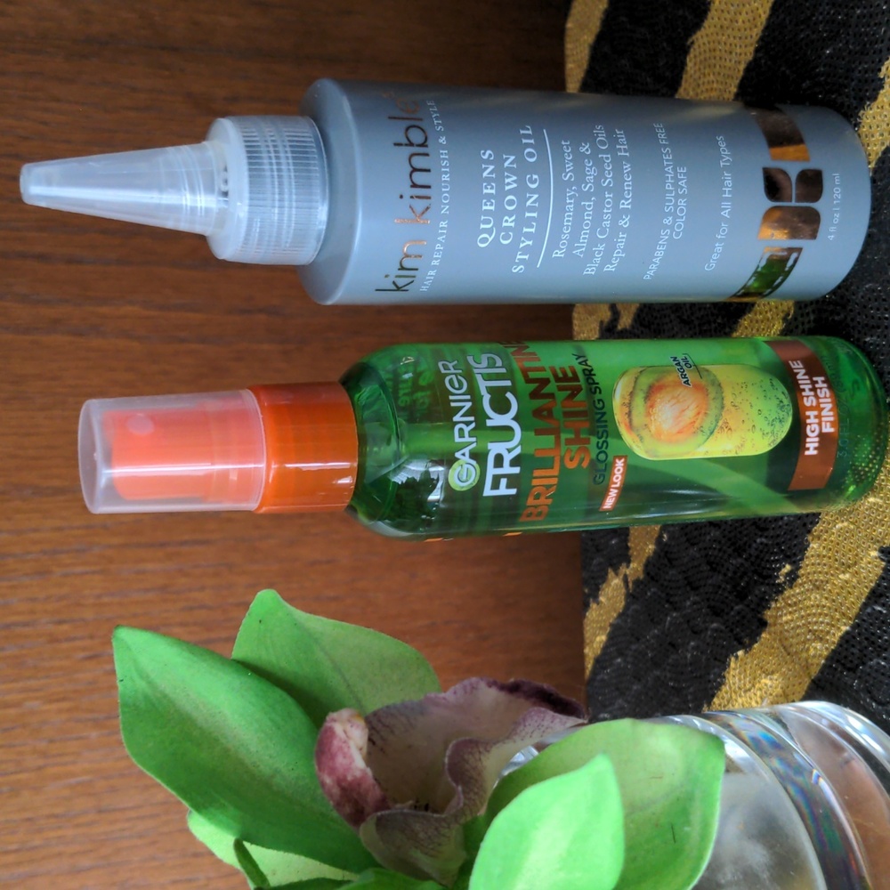 2 PC Hair oil💚 Garnier Fructis Shine Spray w/ Moroccan Argan Oil +Kim Kimble